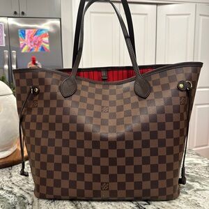 Authentic LV Neverfull MM Damier Ebene, cherry interior.
